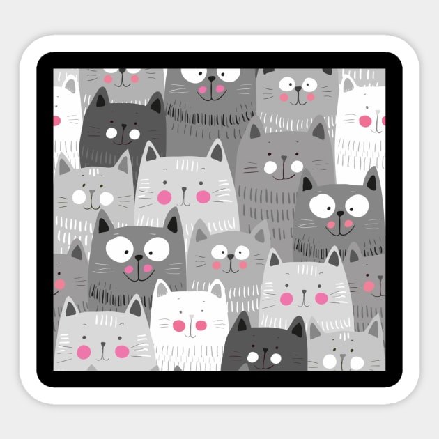 Pattern gray cute cats Sticker by Flipodesigner